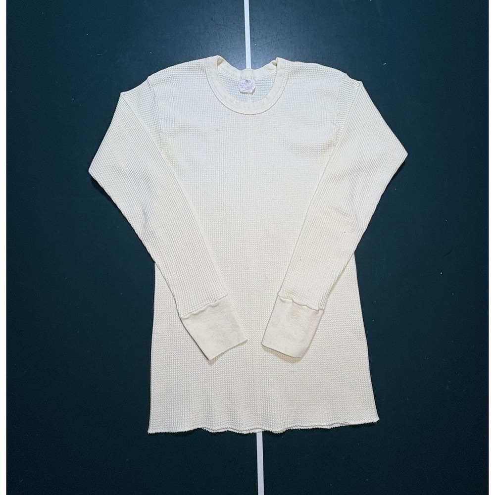 Vintage 70s Handtex Waffle Knit Thermal Long Sleeve Men's Large White USA Made‎